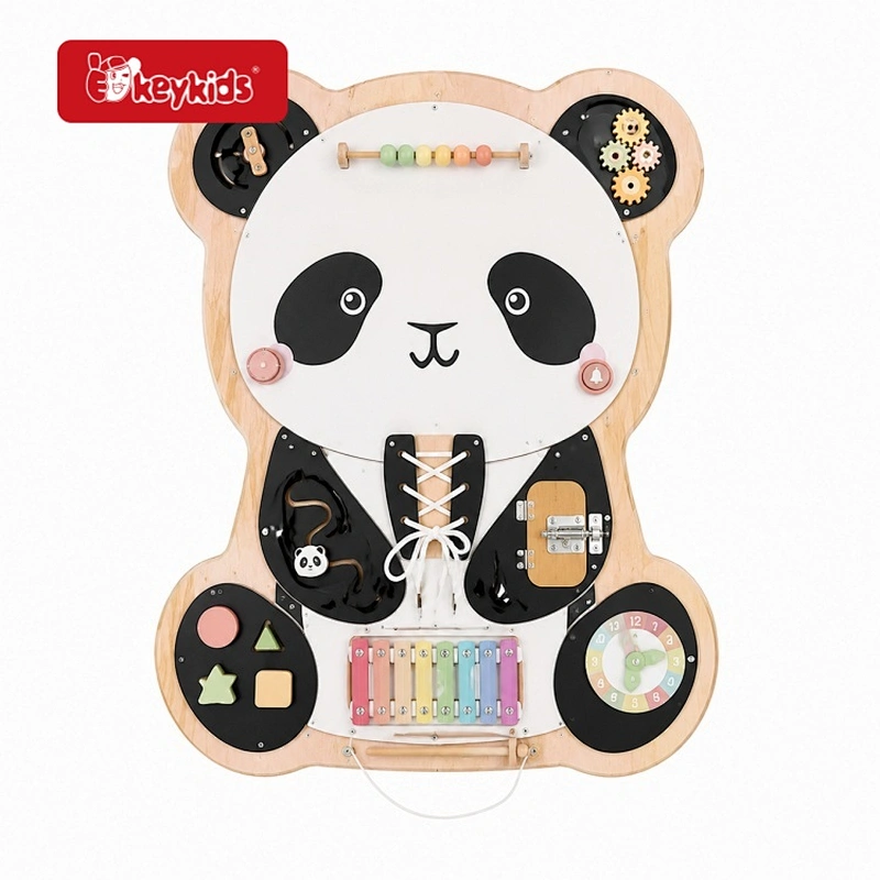 Wooden Panda Busy Board Montessori Sensory Activity Wall Toy for Toddlers Early Learning Fine Motor Skills Play Panel W12D969